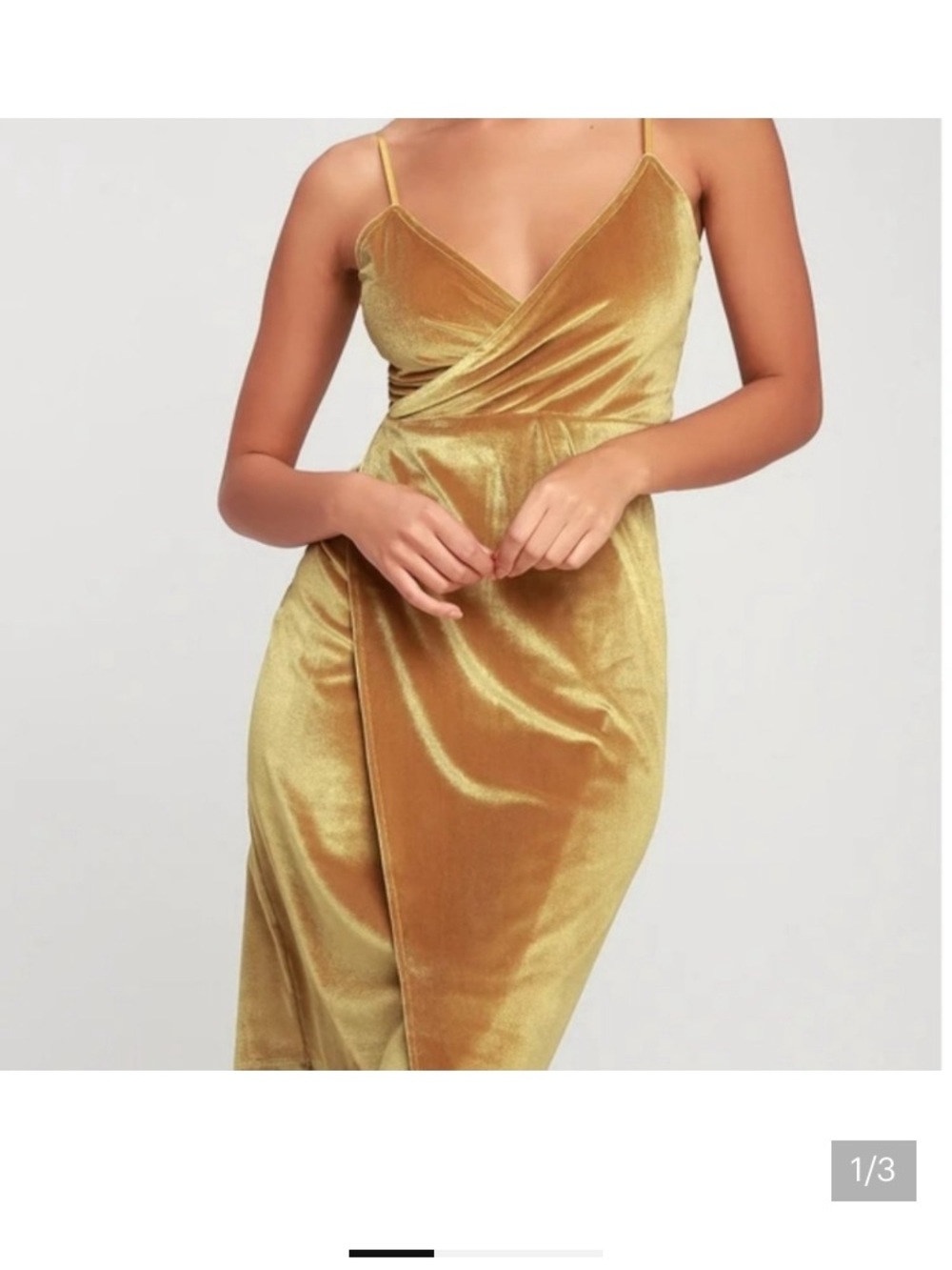 Lulu's Gold Velvet Wrap Slip Dress Medium